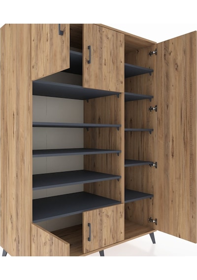 Kronos Dolap 11 Raflı 5 Kapaklı 132x59x195 Çam-çam/antrasit Çam