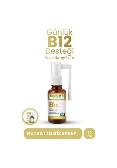 Nutratto B12 Sprey Vitamin B12 1000 Mcg Metilkobalamin Takviye Edici Gıda 30 Ml