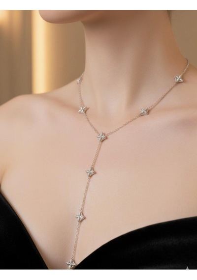 Kadın Zirkon Yonca Taşlı Y Model Çelik Kolye Altin