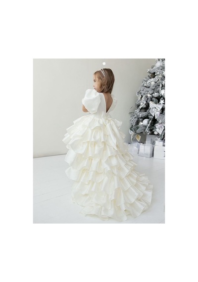 Lilymoon Kız Çocuk Balon Kollu Maxi Organze Elbise Beyaz