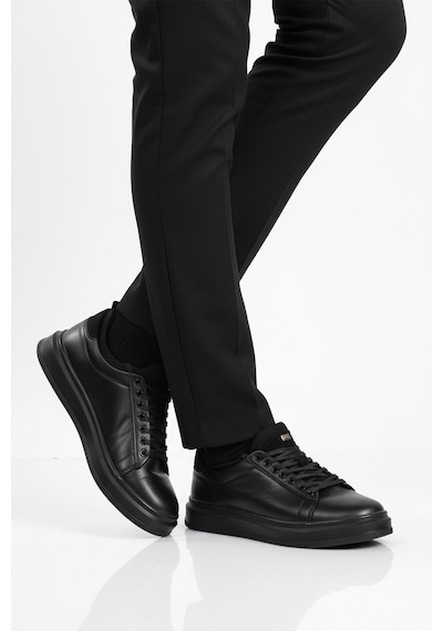 Siyah Bağcıklı Cilt Hafif Esnek Erkek Sneaker 179 M Siyah-siyah