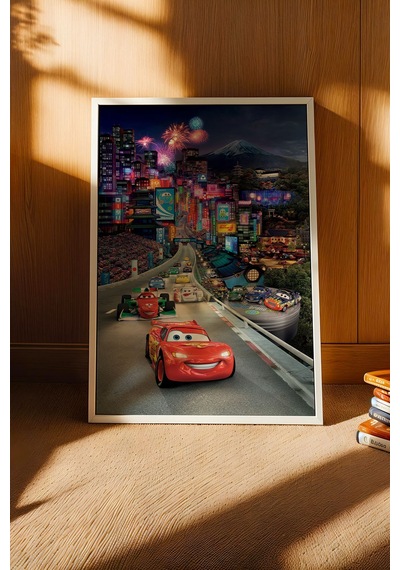 Şimşek Mcqueen Tokyo Gece Yarışı Çerçeveli Tablo - Lüks Çocuk Odası Neon Şehir Duvar Dekoru Tablo Beyaz Şimşek Mcqueen Tokyo Gece Yarışı Çerçeveli Tablo - Lüks Çocuk Odası Neon Şehir Duvar Dekoru Tablo Beyaz