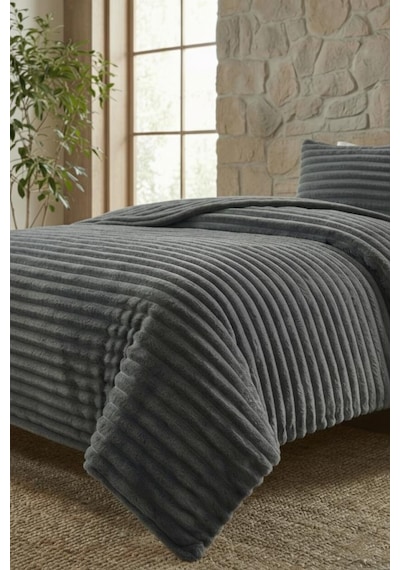 Soft Çizgi Tek Kişilik Yatak Örtüsü 180x240 Gri