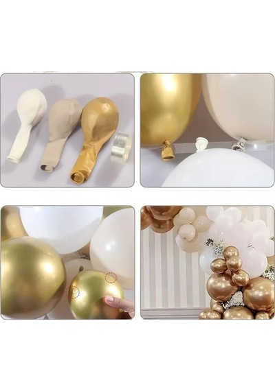 Beysüs Balon Zinciri Seti 67 Parça Soft Renkler Gold Krom Deniz Kumu Mat Beyaz Zincir Ve Balon Bandı Karışık