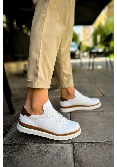 Aymood Mn979 - Santoni Gbt Spor Erkek Ayakkabı Beyaz/taba