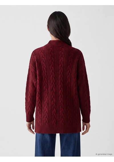 Lc Waikiki Lc Waıkıkı Bordo Yarım Balıkçı Yaka Desenli Kadın Triko Tunik