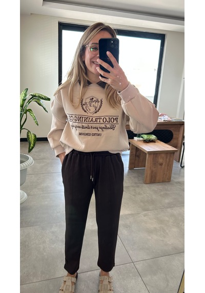 Elif Tarakçı Butik Bej Pamuklu Sweatshırt Bej - Kahverengi
