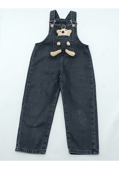 Kot Salopet Ayıcıklı Unisex Siyah