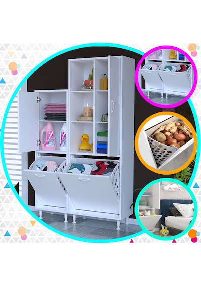 Forbest İnci 97x165 Cm 3 Kapaklı Kirli Çamaşır Sepetli Banyo Dolabı