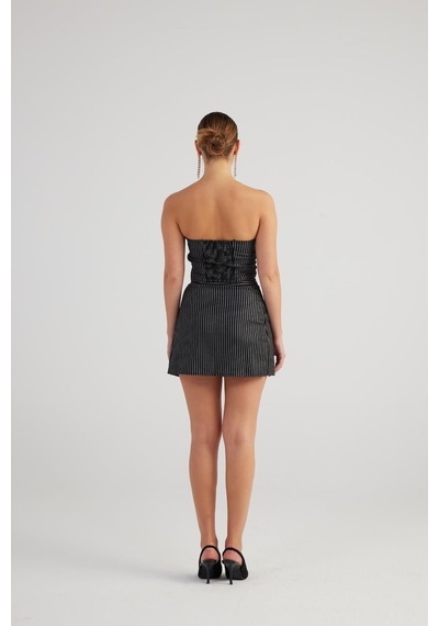 Holly Lolly Simli Çizgili Crop Eden Büstiyer Siyah