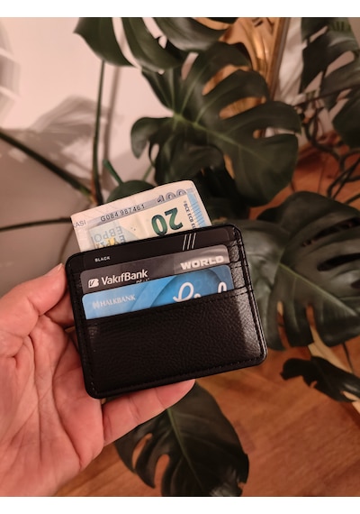 Prava Deri Suni Deri Basic Yatay Unisex Kredi Kartlık Siyah