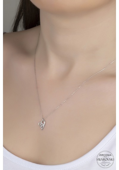 Union Swarovski Zirconia Kadın Mini Kalp Gümüş Kolye
