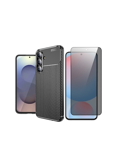 Vendas Galaxy Uyumlu S24 Fe Kılıf Zore Negro Silikon Kapak + Hayalet Ekran Koruyucu Siyah