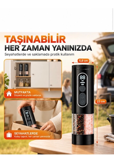 Filizshop Auhma Ahb-15 Akıllı Led Ekranlı Şarjlı Otomatik Tuz Karabiber Öğütücü 3 Hız Ayarlı Seramik Bıçaklı Gümüş - Siyah Filizshop Auhma Ahb-15 Akıllı Led Ekranlı Şarjlı Otomatik Tuz Karabiber Öğütücü 3 Hız Ayarlı Seramik Bıçaklı Gümüş - Siyah