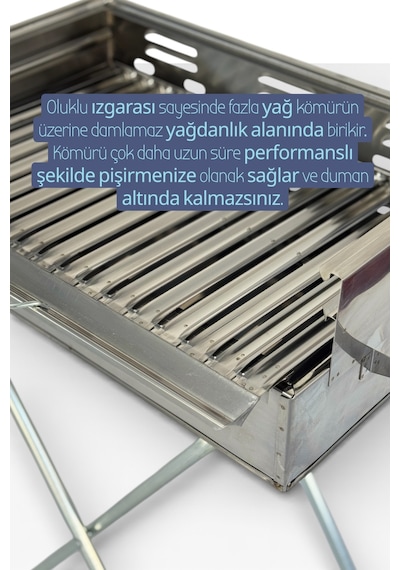 Paslanmaz Çelikten Katlanır Ayaklı Ve 3 Kademeli Mangal 70x40x70c Krom