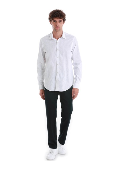Hatemoğlu Beyaz Comfort Fit Baskılı Slim Yaka Uzun Kollu Spor Gömlek 24d190000007 406 Beyaz