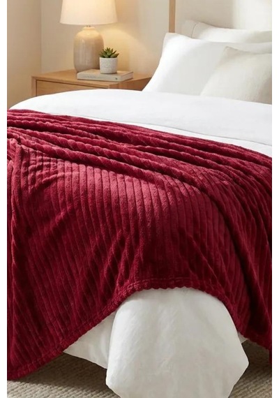 Wellsoft Tv Battaniyesi Peluş Polar Ultra Yumuşak Battaniye 140x170 Cm Çizgili Bordo