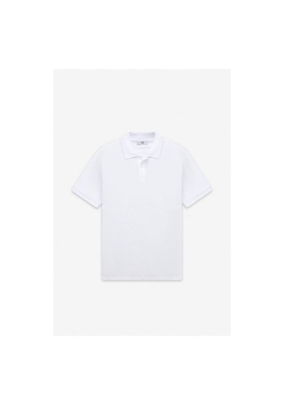 Süvari Beyaz Regular Düz Nakışlı Pike Düğmeli Polo Yaka Tişört Ts1014000473-bey