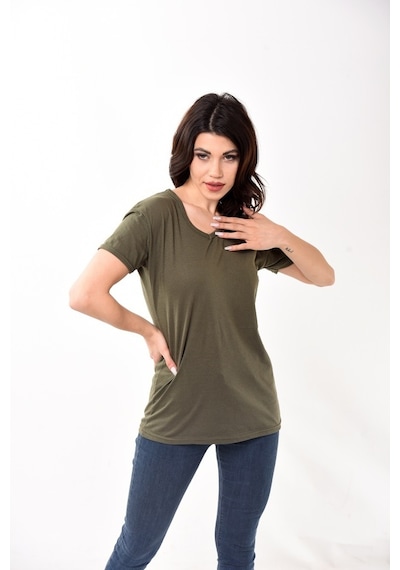 V Yaka Basic Kadın Tişört T-Shirt