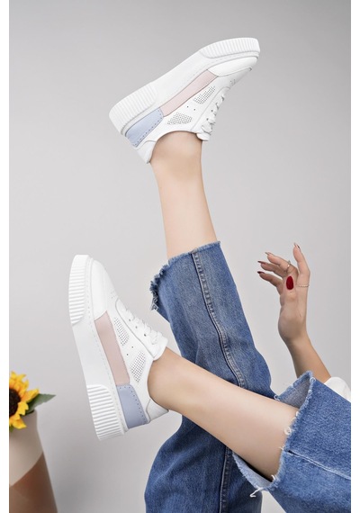 Nesilshoes Nesil Shoes Comfo 100 Beyaz Pembe Hakiki Soft Deri Kadın Sneakers