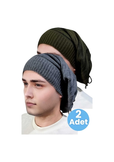 Uniquetrenders 2'li Erkek Kışlık Triko Örgü Bere Ve Boyunluk Haki-füme