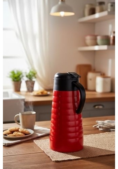 Nora 2 Litre Çelik Termos Kırmızı Açık Gri