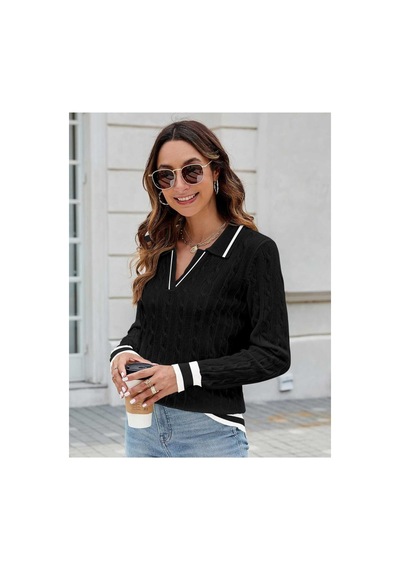 Youknitwear You Riviera Polo Yaka Kadın Kazak Siyah