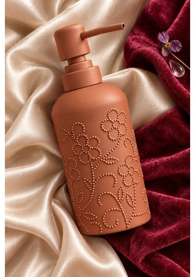 Rosıe Kiremit Çiçek Dokulu Yuvarlak Seramik Sıvı Sabunluk 350 Ml Karışık