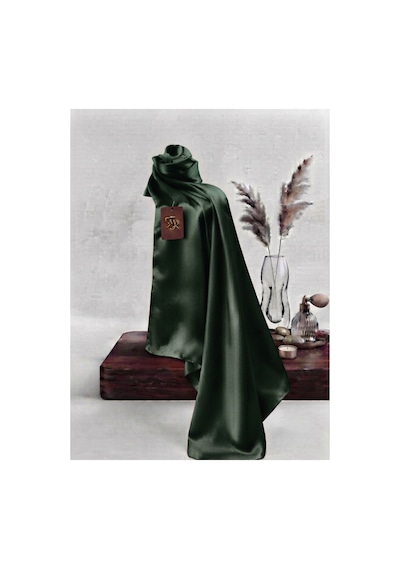 Flora Tekstil Kristal Eşarp Parlak Saten Dokulu Tesettür Abiye Eşarp 95x95 Cm Haki
