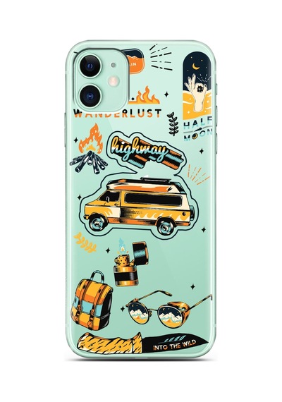 Apple Uyumlu iPhone 11 Vintage Sticker Tasarımlı Süper Şeffaf Telefon Kılıfı Çok Renkli