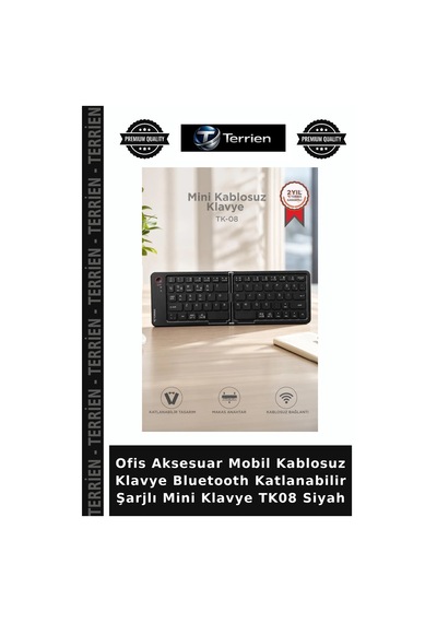 Ofis Aksesuar Mobil Kablosuz Klavye Bluetooth Katlanabilir Şarjlı Mini Klavye Tk08 Siyah