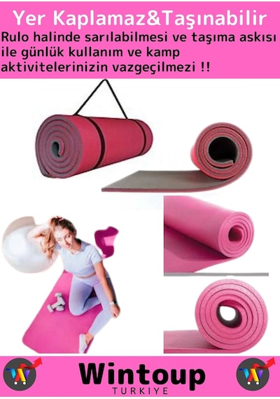 Premium Seri Çift Taraflı Su Geçirmez Taşıma Askılı Kamp Uyku Matı Minder Yoga Pilates Pembe Kalın Çok Renkli