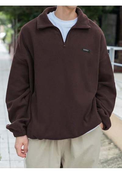 Genius Store Genıus Store Erkek Polar Oversize Sweatshirt Polar Sweatshirt Kahverengi