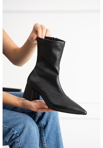 Dabab Shoes Neva Kadın Siyah Streç Cilt Sivri Burun Fermuarlı 6 Cm Kalın Topuklu Bot Bootie Siyah Cilt Dabab Shoes Neva Kadın Siyah Streç Cilt Sivri Burun Fermuarlı 6 Cm Kalın Topuklu Bot Bootie Siyah Cilt
