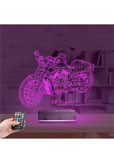 Luvivia Motosiklet Harley Motor Kişiye Özel 3d Lamba - Masa Gece Lambası V4 Şeffaf