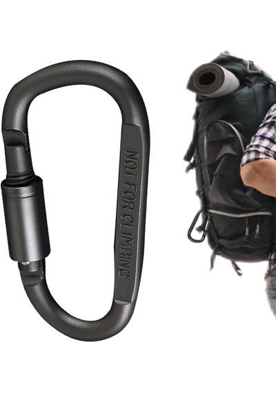 Molle Metal Karabina Siyah D Tipi Kilitli Taktik Anahtarlık Çok Amaçlı