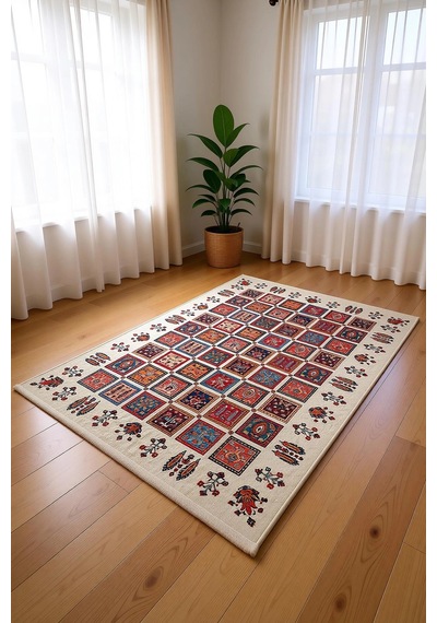 Blghome Etnik Desen Renkli Modern Halı Dekoratif Kilim Çok Renkli