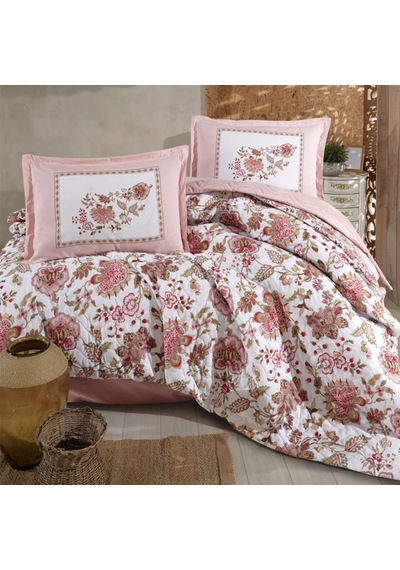 Clasy Ranforce %100 Pamuk Çift Kişilik Dört Mevsim Set Omeya V1 Pudra Pudra