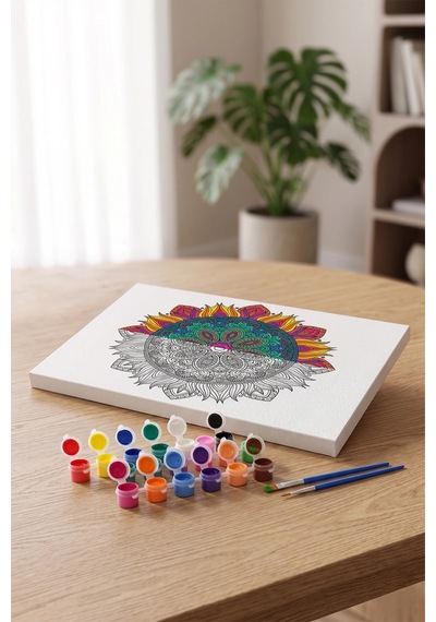 Detaylı Yuvarlak Mandala Ahşap Boyama Seti 40x50 Cm