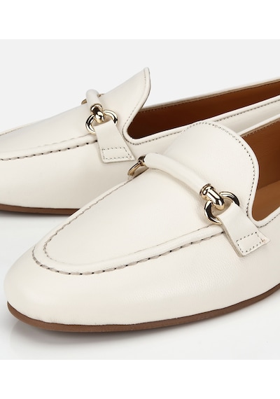 Hotiç Kadın Deri Ekru Toka Detaylı Klasik Loafer -