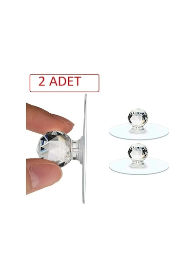 Mucit Home Şeffaf Kristal Başlıklı 2'li Yapışkanlı Kulp Dolap Çekmece Kulp Tutacak Askı Renkli