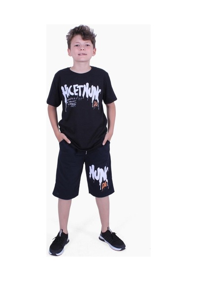 Fyk Kids Dg-nuk Yazı Baskılı Erkek Çocuk Yazlık Takım Siyah