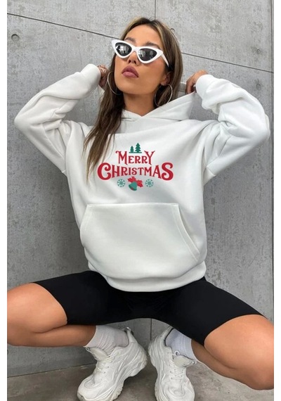 Merry Chrıstmas Sweatshirt - Hodie - Beyaz Beyaz