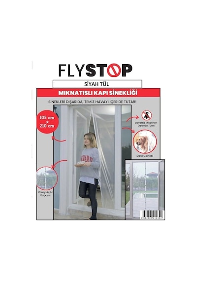 Mıknatıslı Kapı Sinekliği 105x210 Cm Cırtbantlı Siyah Tül Tül