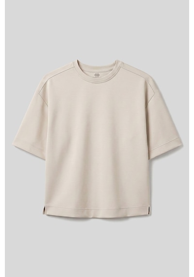 Tommy Life Bej O Yaka Oversize Kısa Kollu Kadın T-shirt - 97316