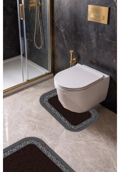 Banyo Paspası Takımı 70x110+50x70 Cm İç Trikot Acı Kahve & Antrasit
