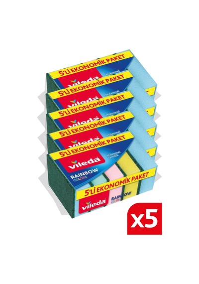 Vileda Rainbow Ekonomik Düz Bulaşık Süngeri 5 x 5 Adet Çok Renkli