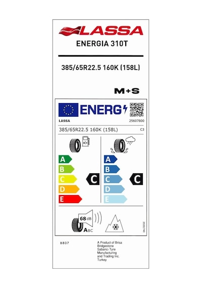Lassa 385/65R22.5 160K 158L M+S & Sfm Energia 310T Dorse Dört Mevsim Lastiği 2025