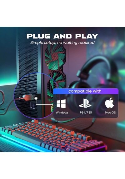 Mikrofonlu Oyun Kulaklığı, Kablolu Kulak Üstü Kulaklık, Pc Ps4 Ps5 İçin Usb Kulaklık, 3 Eq Modlu Rgb Kulaklık, Surround Ses Ve Kulak Yastığı