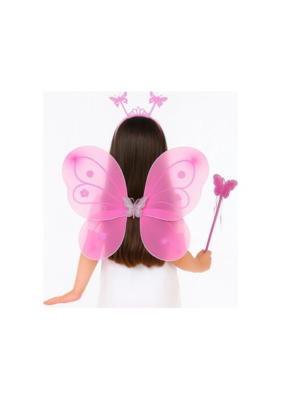 Hubrendy Cer Pembe Kelebek Kız Seti 50 Cm Kelebek Kanadı, Taç Ve Asa